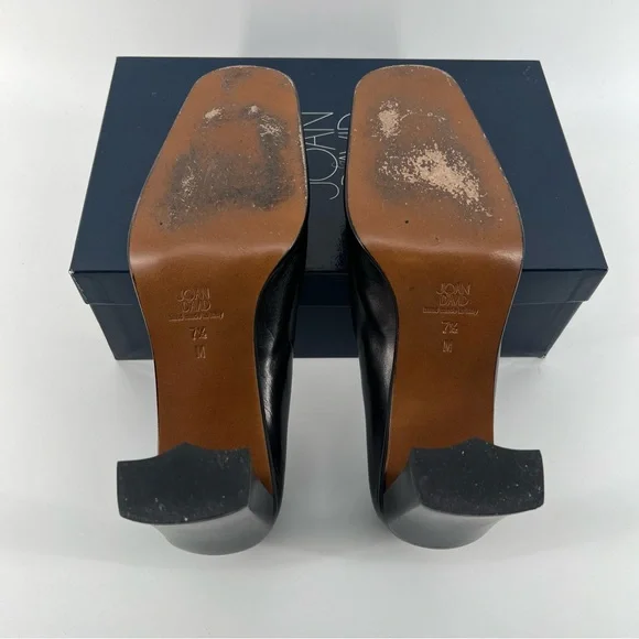 Joan & David Square Toe Block Heel Size 7.5 Black Leather Pumps - Picture 7 of 7